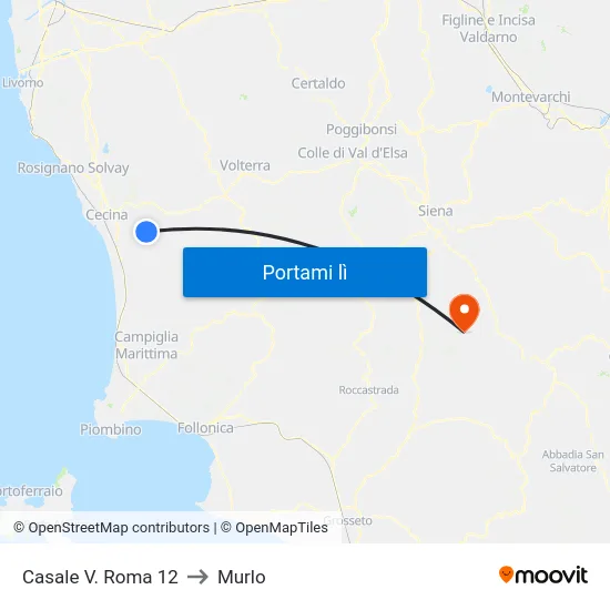 Casale V. Roma 12 to Murlo map