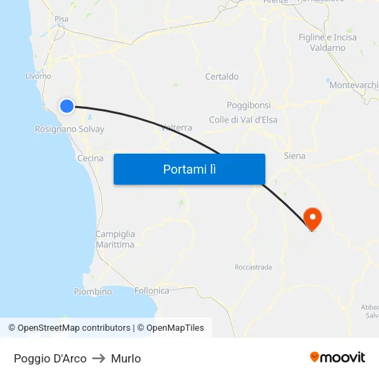 Poggio D'Arco to Murlo map