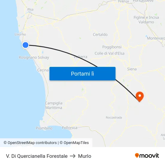 V. Di Quercianella Forestale to Murlo map