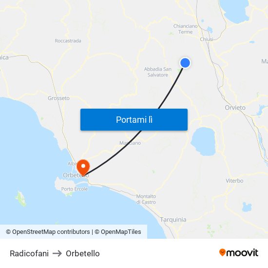 Radicofani to Orbetello map