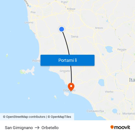 San Gimignano to Orbetello map