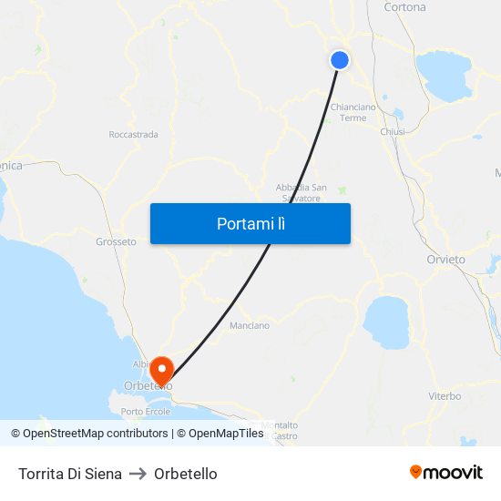 Torrita Di Siena to Orbetello map