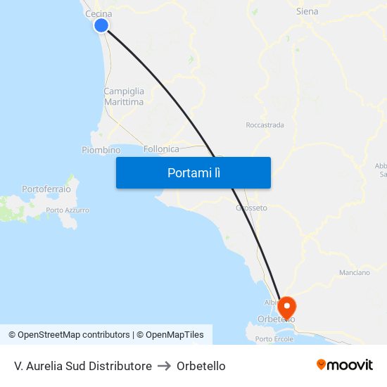 V. Aurelia Sud Distributore to Orbetello map