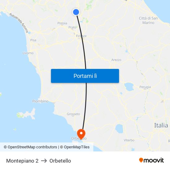 Montepiano 2 to Orbetello map