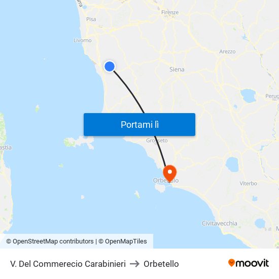 V. Del Commerecio Carabinieri to Orbetello map