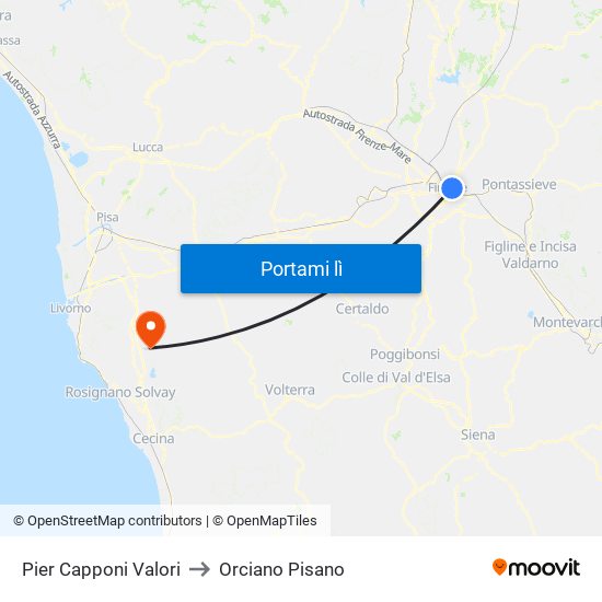 Pier Capponi Valori to Orciano Pisano map