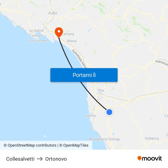 Collesalvetti to Ortonovo map