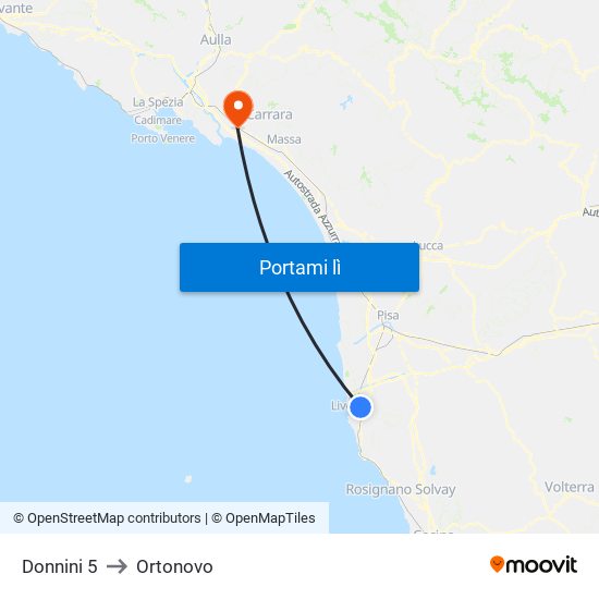 Donnini 5 to Ortonovo map