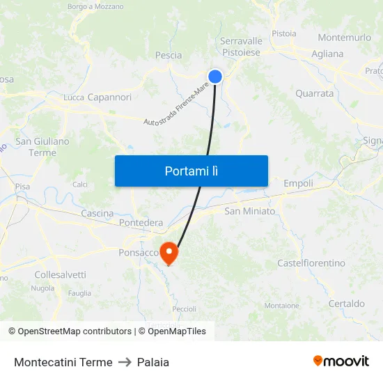 Montecatini Terme to Palaia map