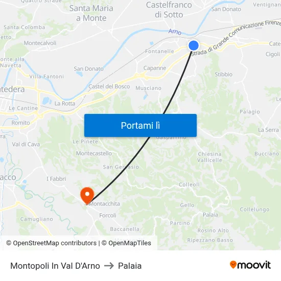 Montopoli In Val D'Arno to Palaia map