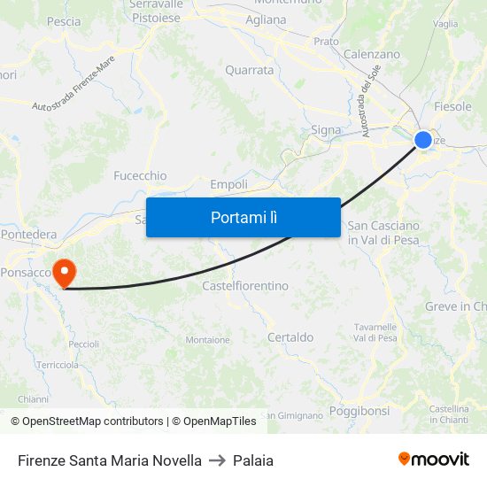 Firenze Santa Maria Novella to Palaia map