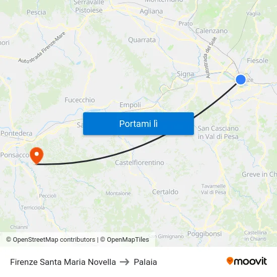 Firenze Santa Maria Novella to Palaia map