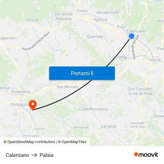 Calenzano to Palaia map