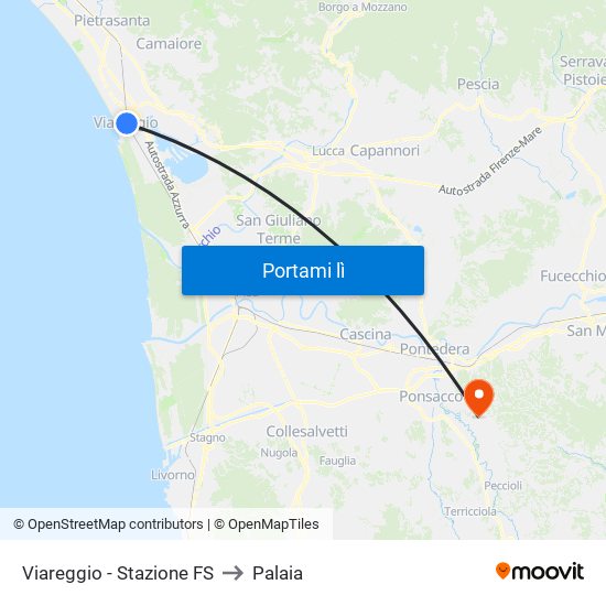 Viareggio Stazione FS to Palaia map