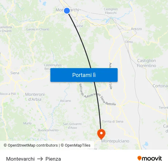 Montevarchi to Pienza map