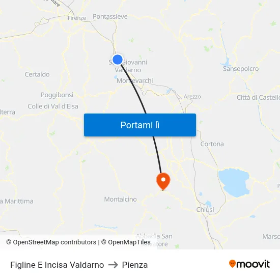 Figline E Incisa Valdarno to Pienza map