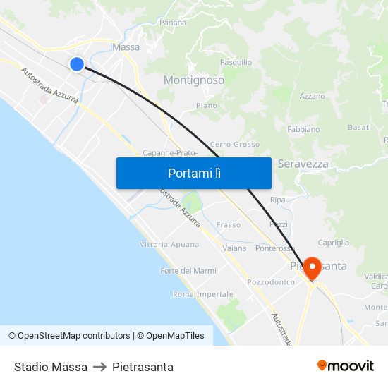 Stadio Massa to Pietrasanta map