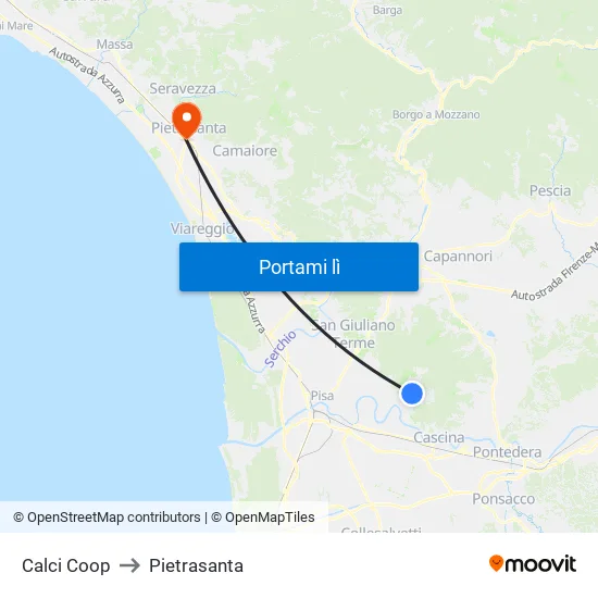 Calci Coop to Pietrasanta map