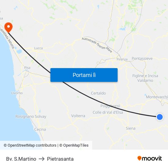 Bv. S.Martino to Pietrasanta map