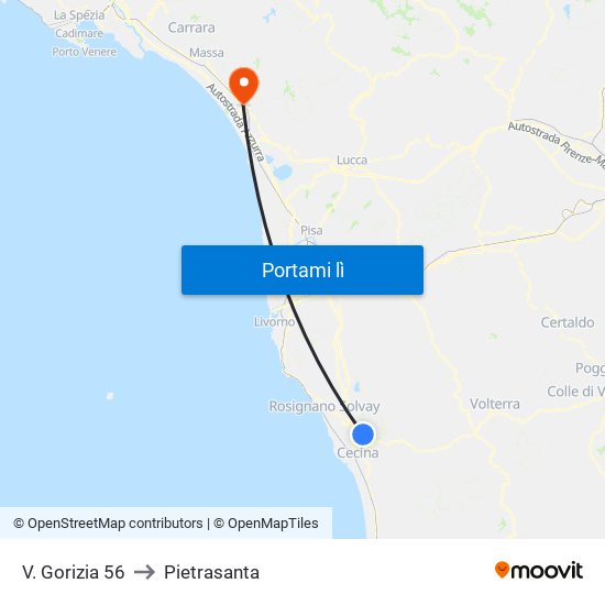 V. Gorizia 56 to Pietrasanta map