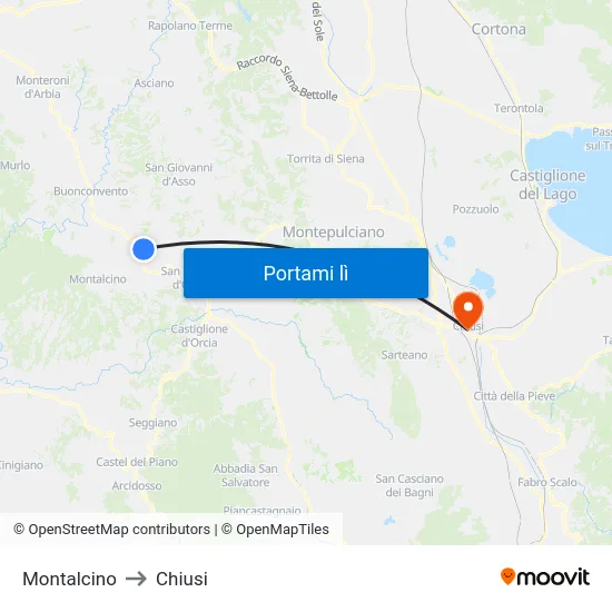Montalcino to Chiusi map