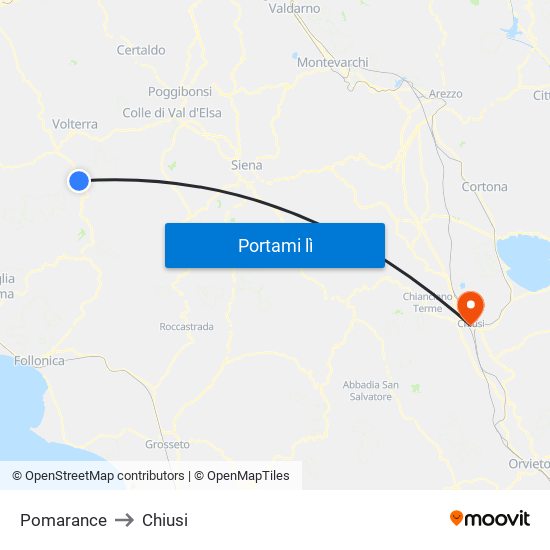 Pomarance to Chiusi map