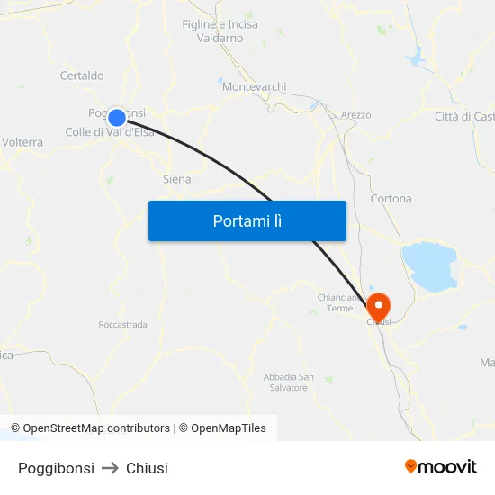 Poggibonsi to Chiusi map