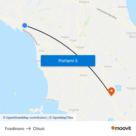 Fosdinovo to Chiusi map
