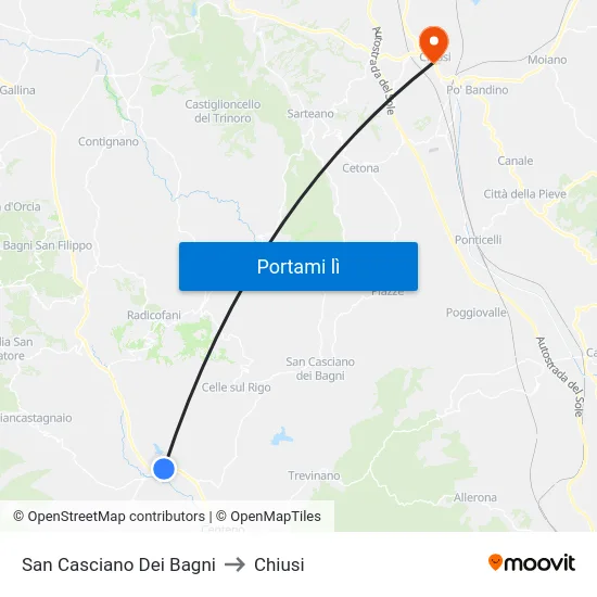 San Casciano Dei Bagni to Chiusi map