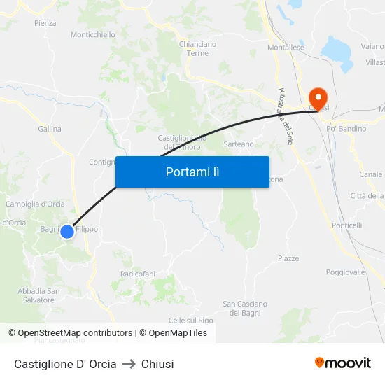 Castiglione D' Orcia to Chiusi map