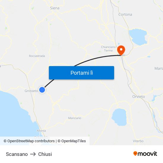Scansano to Chiusi map