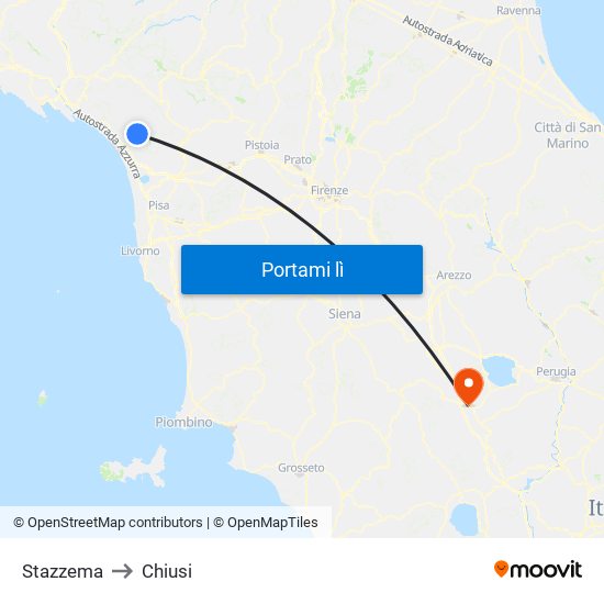 Stazzema to Chiusi map