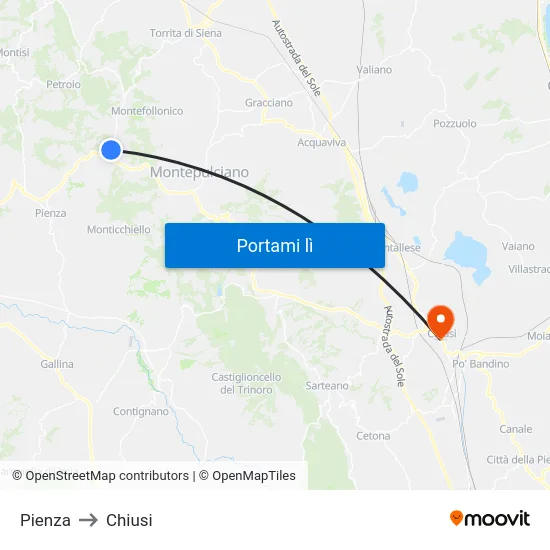 Pienza to Chiusi map