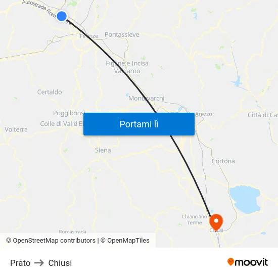 Prato to Chiusi map