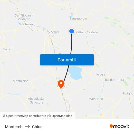 Monterchi to Chiusi map