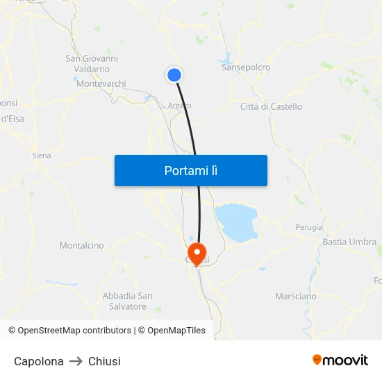 Capolona to Chiusi map