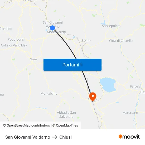 San Giovanni Valdarno to Chiusi map