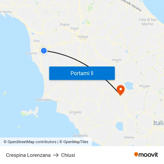 Crespina Lorenzana to Chiusi map