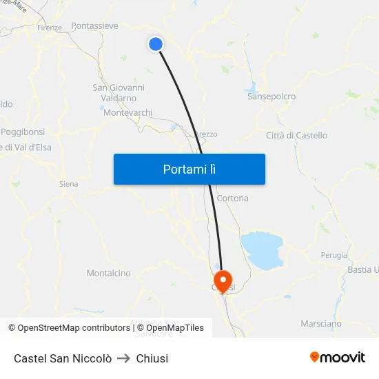 Castel San Niccolò to Chiusi map