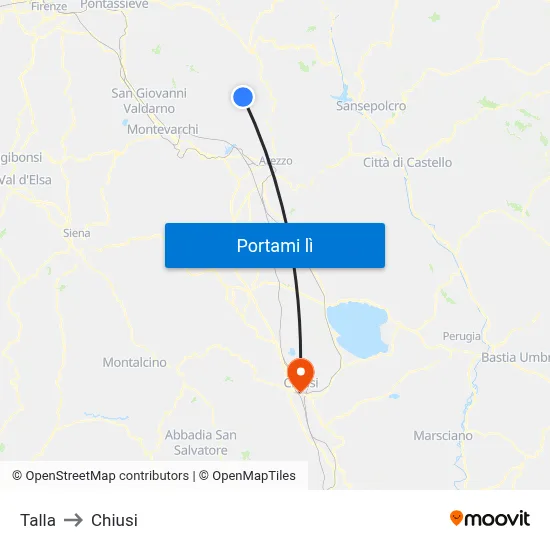 Talla to Chiusi map