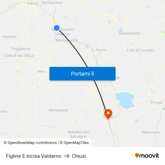 Figline E Incisa Valdarno to Chiusi map