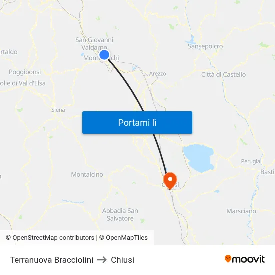 Terranuova Bracciolini to Chiusi map
