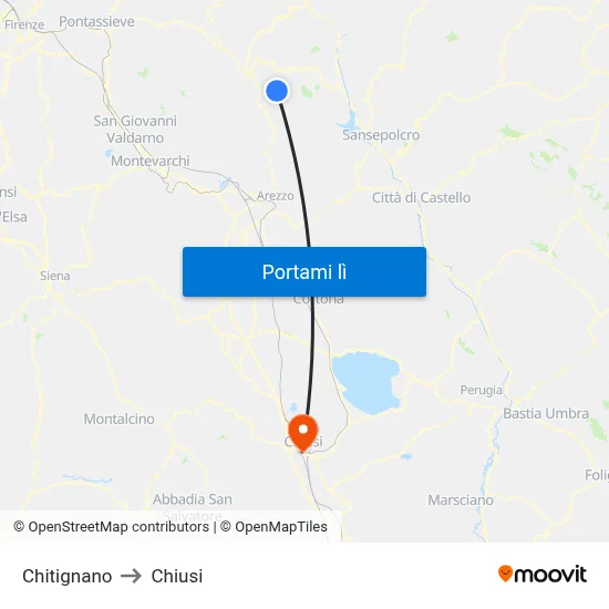 Chitignano to Chiusi map