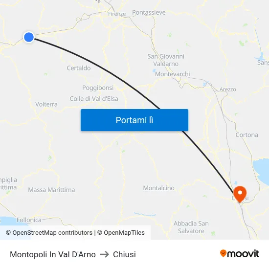 Montopoli In Val D'Arno to Chiusi map
