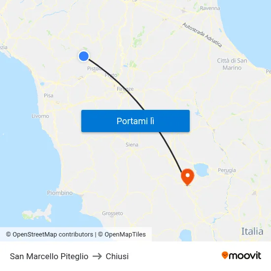 San Marcello Piteglio to Chiusi map