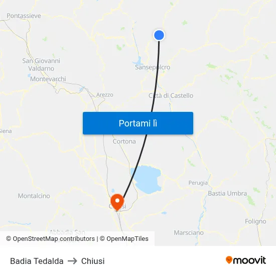 Badia Tedalda to Chiusi map