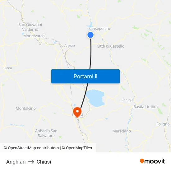 Anghiari to Chiusi map