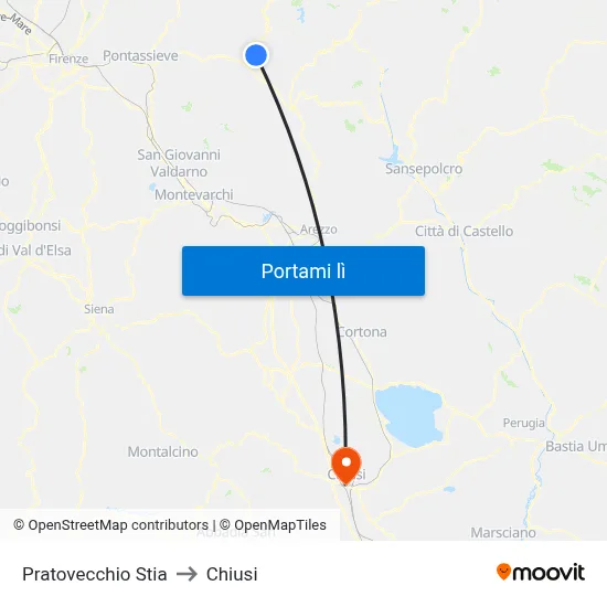 Pratovecchio Stia to Chiusi map