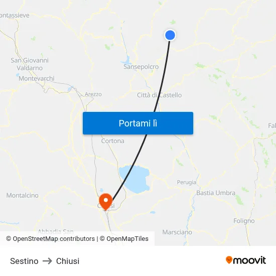 Sestino to Chiusi map