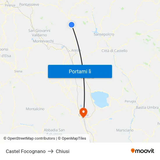 Castel Focognano to Chiusi map
